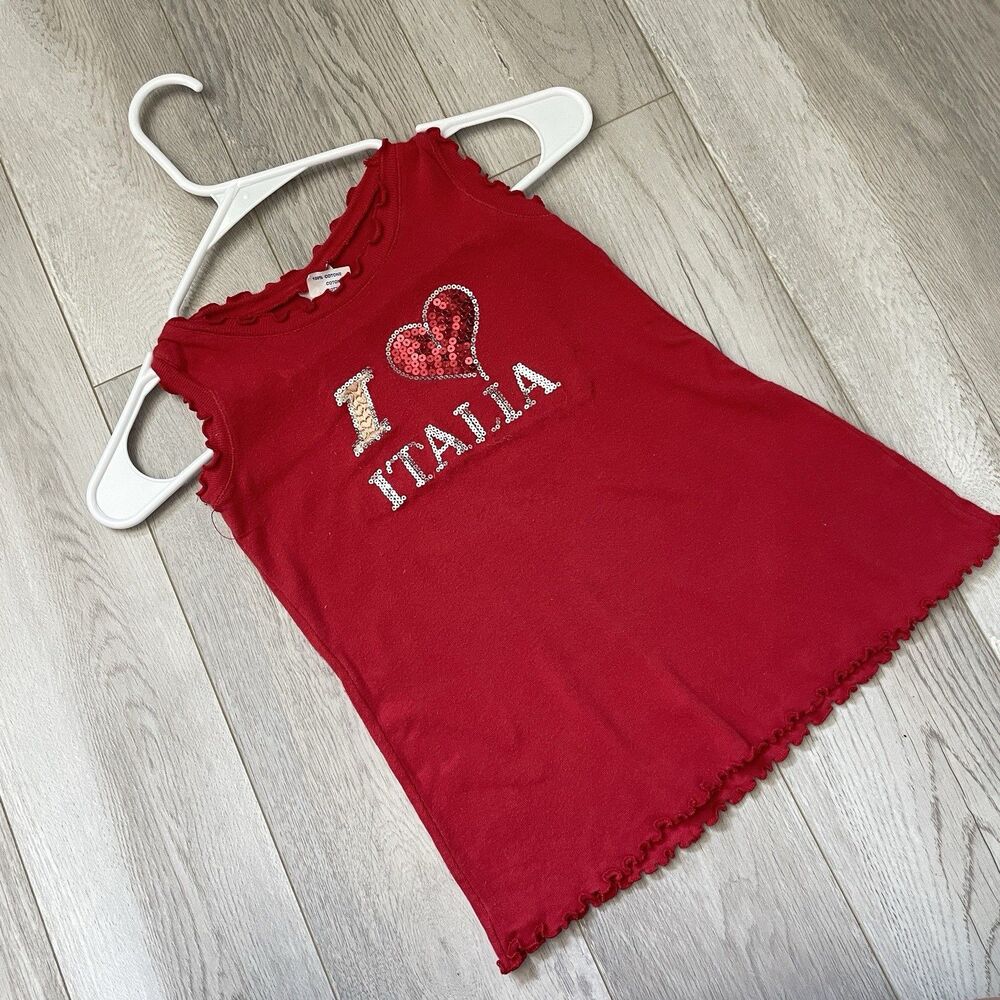 Italia Tank Top cotton sequin ruffle womens Red (size 2) blokecore euro y2k vtg